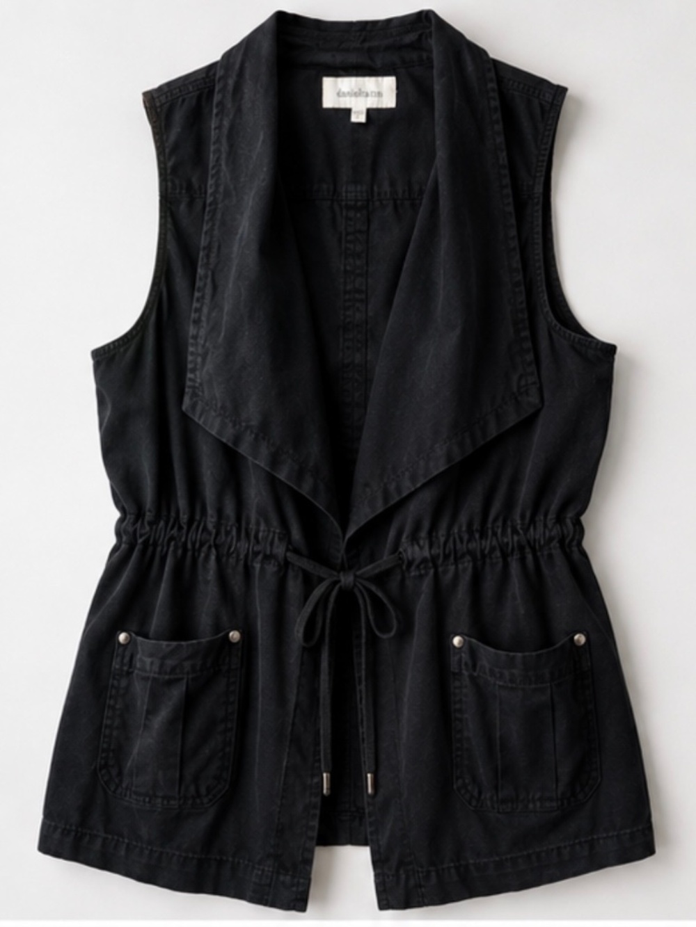 Daniel Rainn Women’s Utility Safari Vest Size L Black 100% Cotton Drawstring Poc